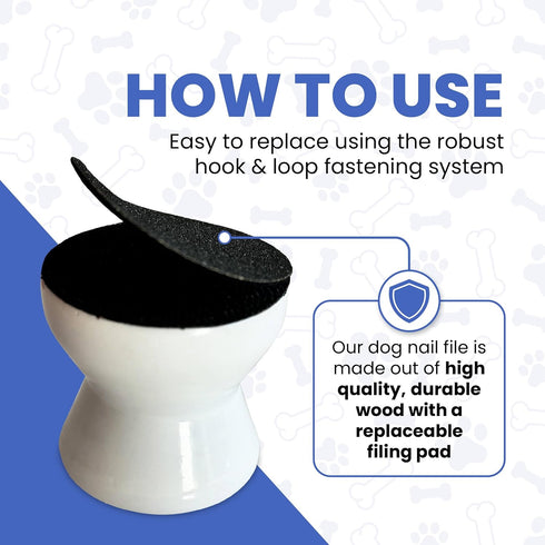 Dog Nail File - Upgraded Dog Nail Scratch Board - 1 White Nail File for Dogs w/ 4 Replaceable Sandpapers - Dog Nail Trimmers - Round Dog Nail Grin...